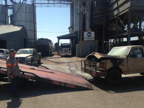 Old Chevy caught fire at Angelo Pellet on N. Bell St. Tuesday afternoon, Apr. 22, 2104. (LIVE! Photo/Hayden Hyde)