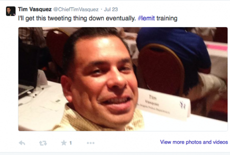 San Angelo Police Chief Tim Vasquez working on his Twitter skills. (Image/Twitter)