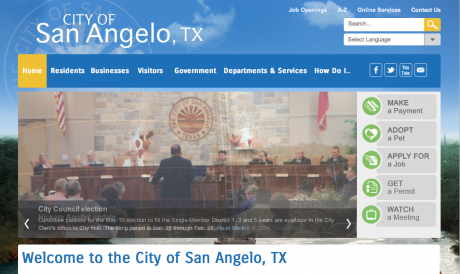 Screenshot of the new City of San Angelo website homepage