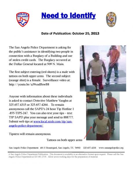 The SAPD needs help identifying the two individuals pictured above. (Photo courtesy of the SAPD)