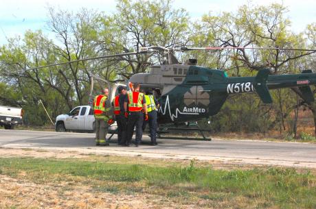 Airmed 1 transports the victim to Shannon Medical Center on Apr. 18, 2014. (LIVE! Photo/Joe Hyde)