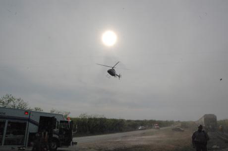 Airmed 1 transports the victim to Shannon Medical Center on Apr. 18, 2014. (LIVE! Photo/Joe Hyde)
