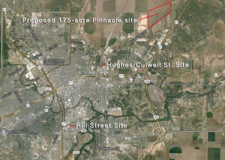 A map of the locations for each of the three frac sand facilities. (Google Earth)