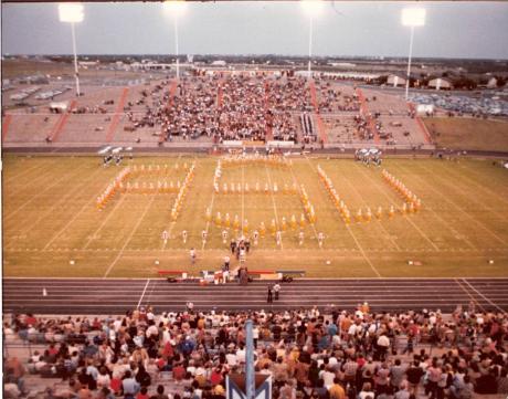 Blast from the past: The ASU marching band back in the '70s spell out the school's initials. (Photo courtesy of Golden Ram Band Facebook)