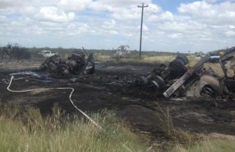 The burned out remains of an 18-wheeler at the crash site in Irion County on Thursday. (contributed photo/Kellye Bell)