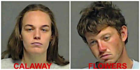 Destiney Calaway and Jacob Flowers were jailed for burglary of a vehicle and evading arrest on Wednesday. (Photo/TGCJ)