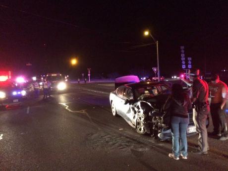 A Dodge Charger collided with a Chevrolet 3500 pickup on Jan. 19, 2015 at Arden and FM 2288. (LIVE! Photo/John Basquez)