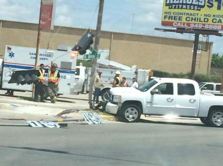 Reader Wes David contributed this photo of the crash at Main St. and Pulliam on Friday, June 27, 2014. (Contributed/Wes Davis)