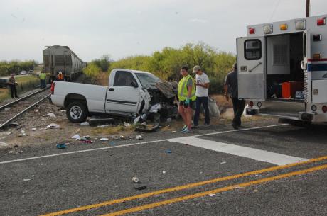 The crashed Chevrolet Silverado after meeting the train. (LIVE! Photo/Joe Hyde)