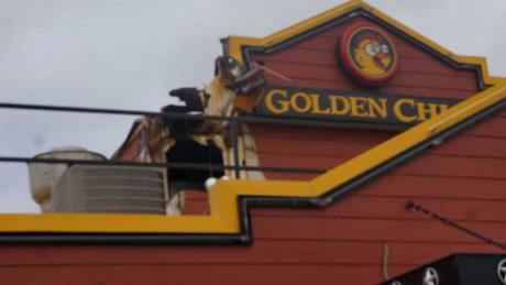 Golden Chick's roof had an access hole knocked out of the roof. (LIVE! Photo/John Basquez)