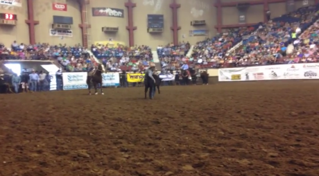 Shane Hanchey of Sulphur, LA breaks the all-time record of the 82-year San Angelo Stock Show and Rodeo with a score of 6.8 seconds. (LIVE! Photo/Joe Hyde)