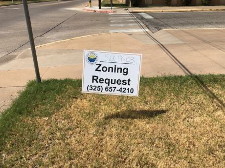 The sign for the zoning request at Lifepoint Baptist Church, 810 Austin St., in the Santa Rita area before the 2019 decision to grant the original exception.