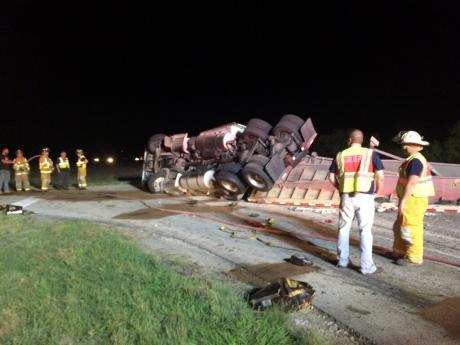 On Scene at Semi-rollover (LIVE! photo: John Basquez_ 
