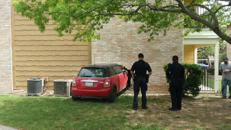 A Mini Cooper crashed into a Creek Side Apartment unit on April 3, 2015. (LIVE! Photo/Amanda Henson)