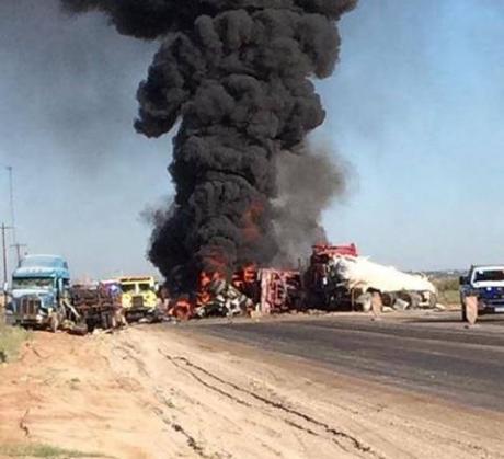 The fiery inferno near Midland Friday morning. (NewsWest9.com in Midland)