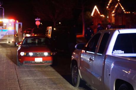 Police investigate a crash between a pedestrian and a red Ford Mustang early Sunday morning on Jan. 4, 2015. (LIVE! Photo/John Basquez)
