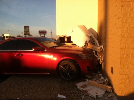 A silver Chevy Cobalt (?) and silver Ford F-150 crash into one another at Main and Pulliam. (LIVE! Photo/John Basquez)