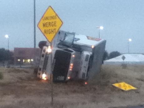 A delivery truck rollover on Loop 306 near Lowe's on Feb 11, 2014 (Contributed by Dan Yankee)