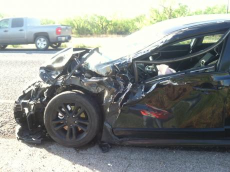 The Honda after colliding with a Ford F-250 4x4 on US 67 on Apr. 24, 2014. (LIVE! Photo/John Basquez)