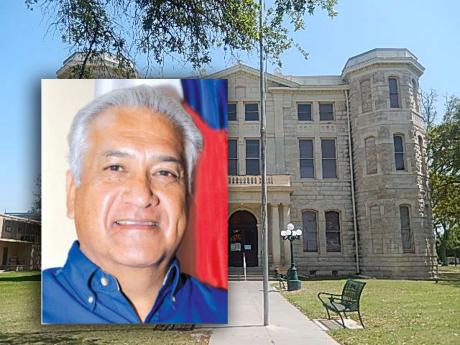 Commissioner Ramiro Ramon (iset) and the Val Verde County Courthouse. (LIVE! collage/Wikipedia, VVC)