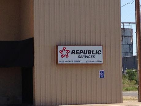 The backlit sign at the San Angelo Republic Services building on Hughes Street. (LIVE! Photo/Joe Hyde)