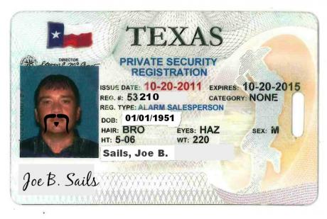 All alarm sales groups must have their DPS Security License at all times. Always ask to see it to avoid scams. (Photo courtesy of SAPD)