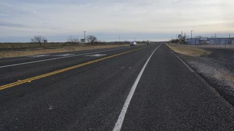 New striping on the re-paved surface of U.S. 277 as seen at the intersection of FM 584 on Jan. 24, 2015. (LIVE! Photo/Joe Hyde)