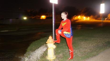Wonder Woman has arrived to fix the water leak. (LIVE! Photo/John Basquez)