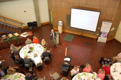 Dr. Thomas Tunstall briefs San Angelo Chamber of Commerce members on the recent trends in oil and gas in the region. (LIVE! Photo/Joe Hyde)