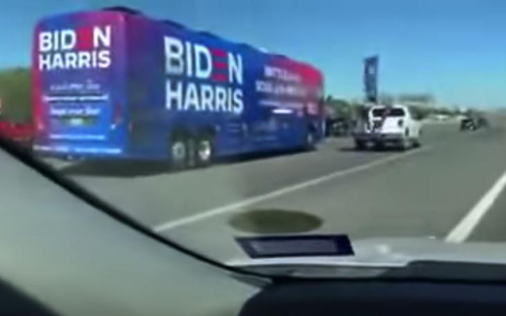 The Biden/Harris campaign bus was surrounded by Trump supporters on I-35 near New Braunfels on Oct. 30, 2020.