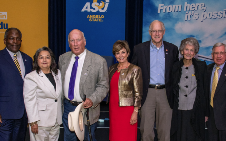 (L-R) ASU President Ronnie Hawkins Jr., Maria Hawkins, Jim Hughes, Suzanne Conaway, Congressman Mike Conaway, Joanne Powell, Stanley Mayfield