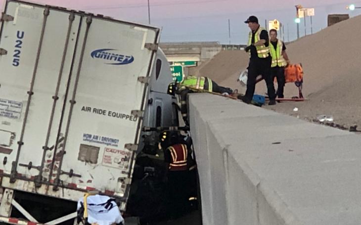 18-wheeler crushes car on Houston Harte with Woman Inside