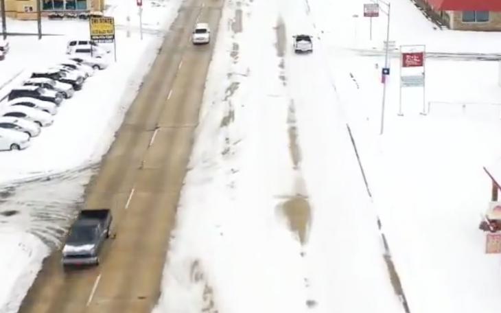 On the left is the Arkansas side of Texarkana; on the right is the unplowed Texas side. Taken from Charles Peek's drone footage on Twitter