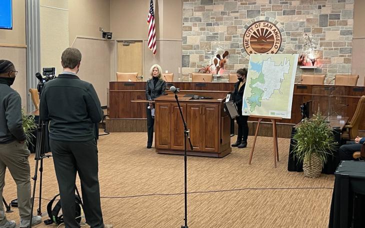 Water press conference held on Feb. 9, 2021 at the McNease Convention Center. Mayor Brenda Gunter is at the podium.