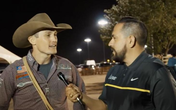 Tuf Cooper with Manny Diaz after the 1st performance of the 2021 San Angelo Rodeo