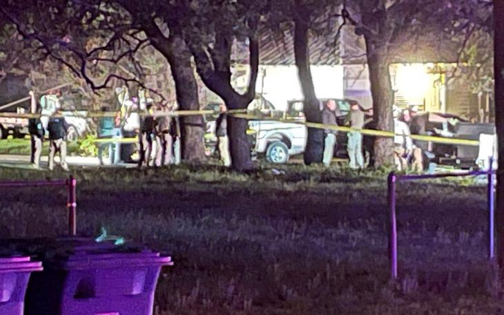 A closeup of the house where two law enforcement officers were gunned down in Eden, Texas on the night of May 10, 2021.