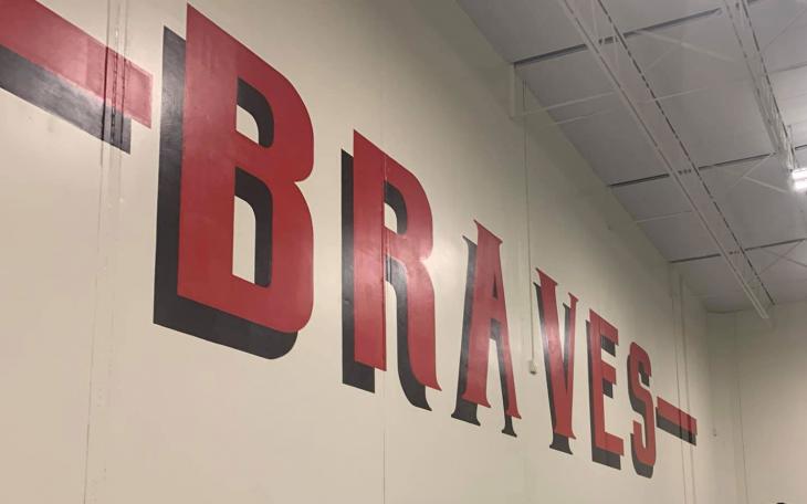 The painting on the gym wall at Iraan High School, home of the Braves.