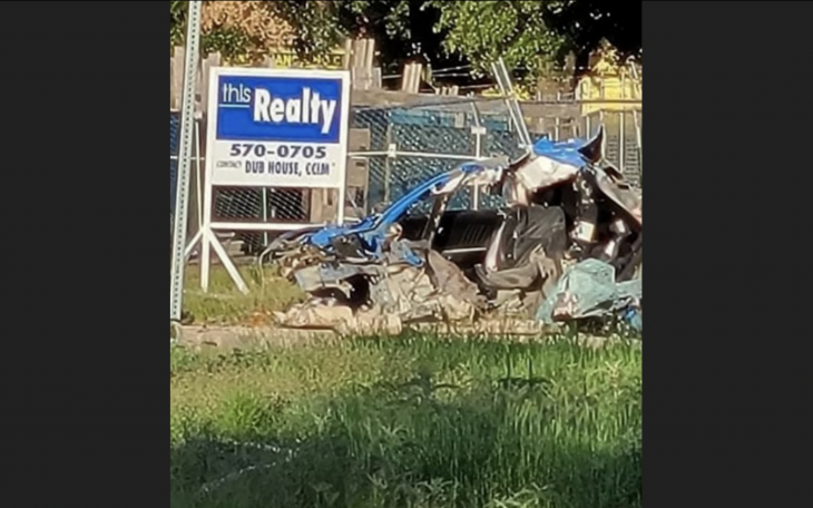 Ford Mustang Cut in Half by Light Pole