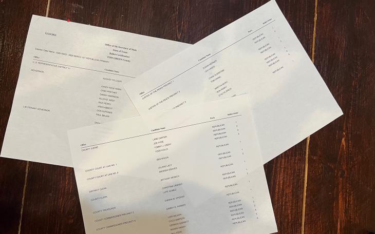 March 2022 Tom Green County Ballot Order (LIVE! Photo/Yantis Green)