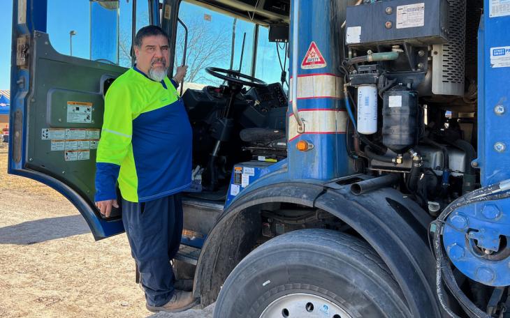 Valentine Gomez has served San Angelo for 45 years. Here he is on his Republic Services truck.