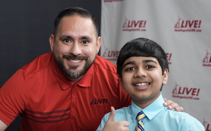 Manny Diaz with Spelling Bee Champ Akash Vokuti