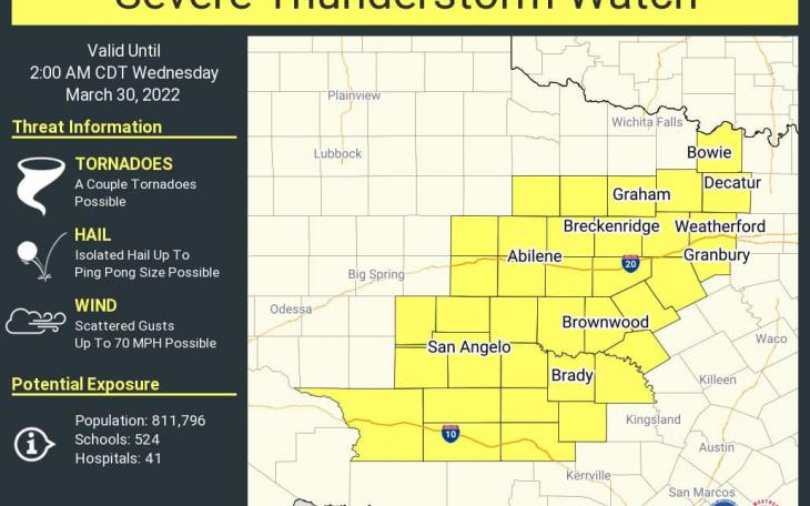 Severe Thunderstorm Watch for March 29/30 2022 (Contributed/NWS)