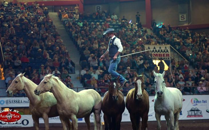 Double Dan James Horsemanship, the specialty act at the 2022 San Angelo Rodeo