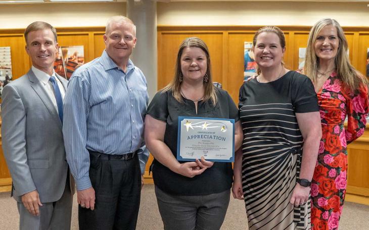 (L-R) Dr. Carl Dethloff, SAISD superintendent; Dr. Bradley Petty, ASU PKP treasurer; Dr. Dara Anderson, ASU PKP public relations officer; Dr. Lesley Casarez, ASU PKP past-president; Dr. Tia Agan, ASU PKP president