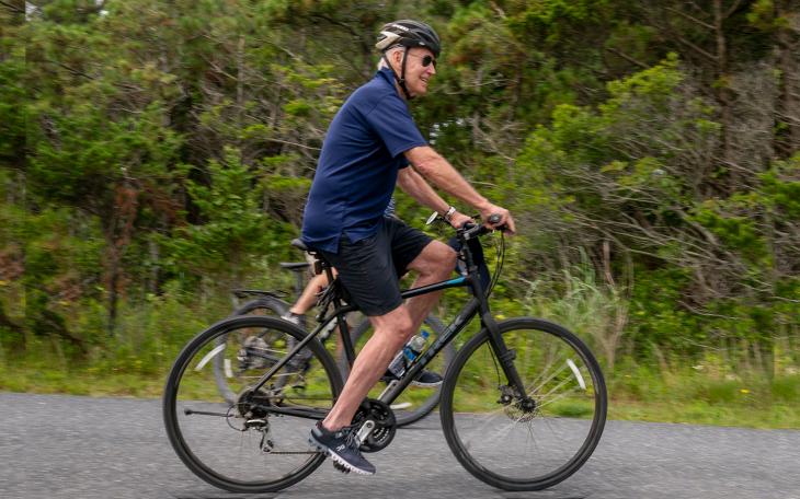 President Joe Biden goes on a bike ride in Gordons Pond State Park in Rehoboth Beach, Del., Sunday, July 10, 2022. (AP Photo/Andrew Harnik)