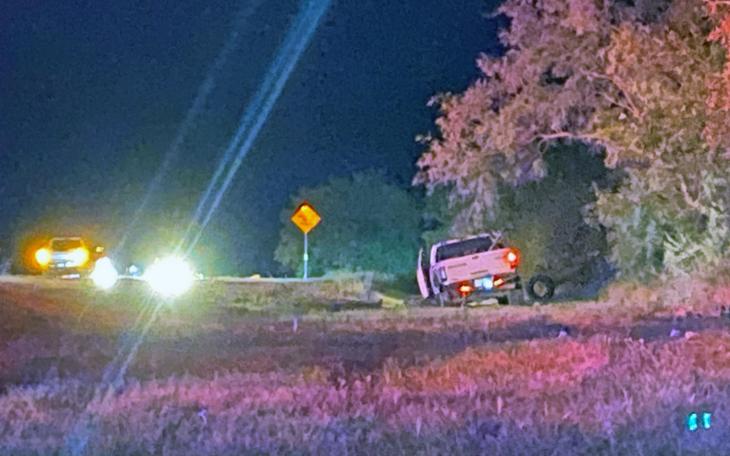 A crashed white pickup observed in the barrow ditch at the crash on US 67 South near 12-mile bridge on July 17, 2022