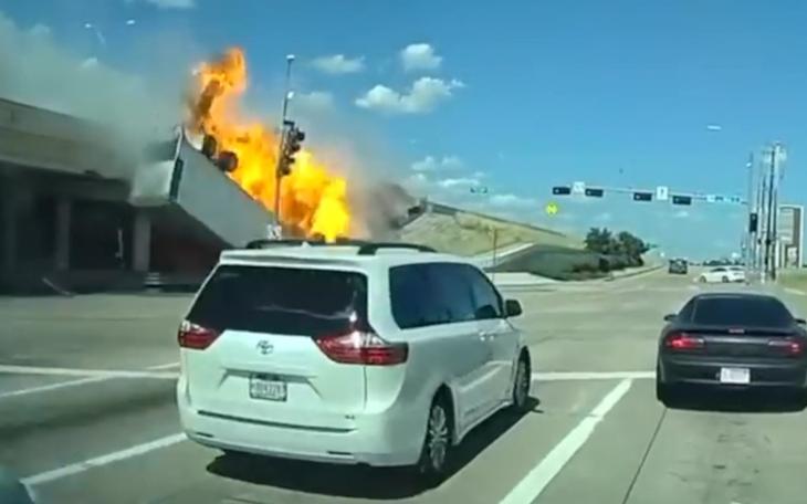 Semi Rolls Off of Highway