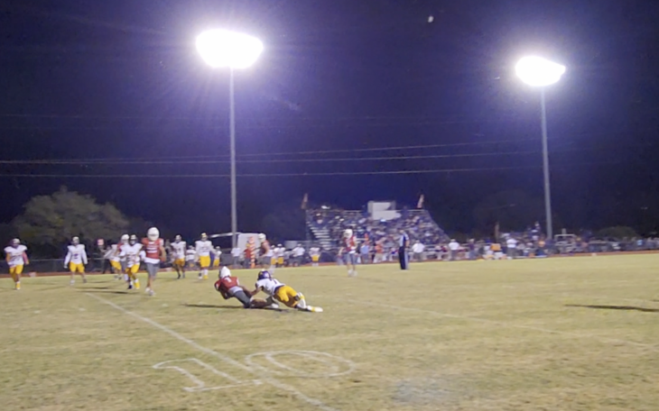 Christoval's Jake Edmiston intercepts a throw intended for an Ozona Lion.