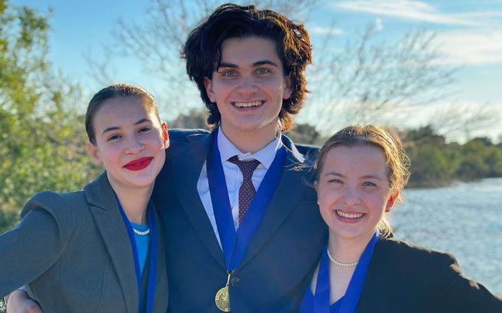 (L-R) Bell Royer, Jack McLaughlin, and Annabeth Dusek advance to state in UIL Congress Debate.
