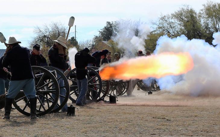 Firing of the cannons at Christmas at Old Fort Concho